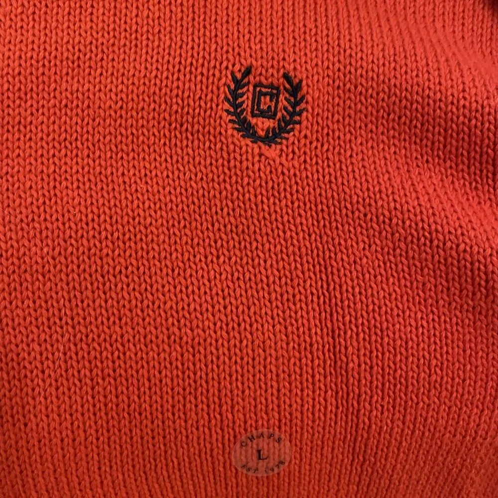 Chaps Orange Cotton Crew Neck Knit Sweater Mens Size Large  NEW